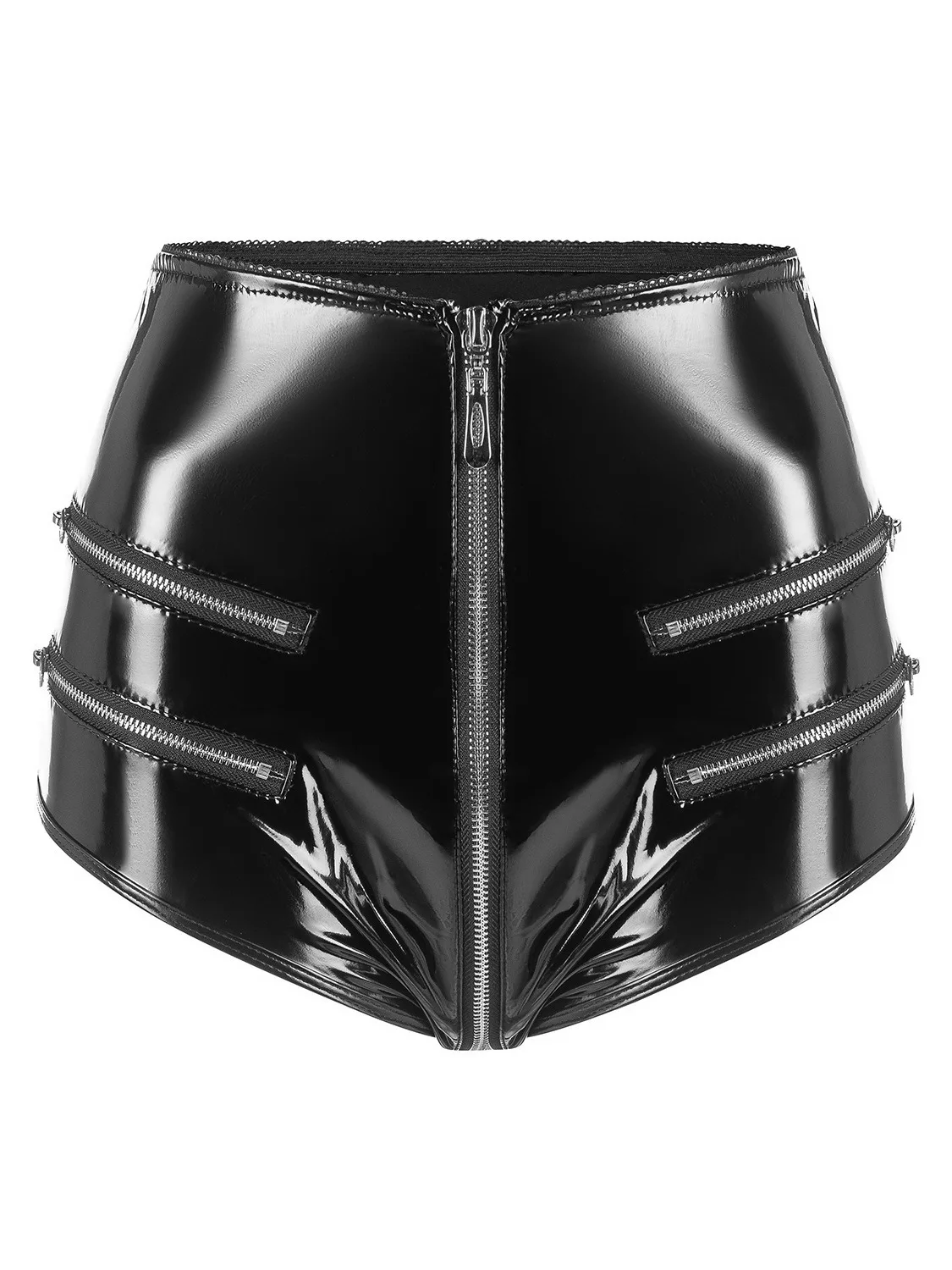 Europe/America Style PVC Patent Leather Sexy High Waisted Zipper Open Crotch Body Shaping No Odor Accurate Size Shorts CY0U