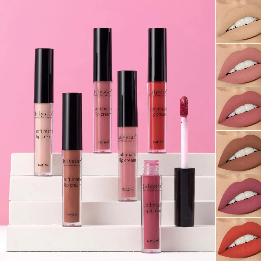 6-kolorowa aksamitna szminka do ust w wysokim kolorze Makijaż ust Wodoodporny, długotrwały kolor ust w płynie Nude