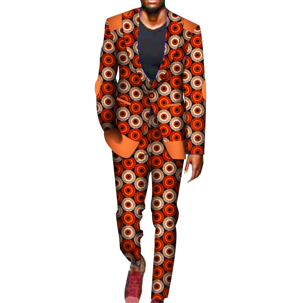 2 Pieces African Pants Sets Mens African Clothing Bazin Riche African Wax Print Blazer Suits and Pants Ankara Clothes WYN716