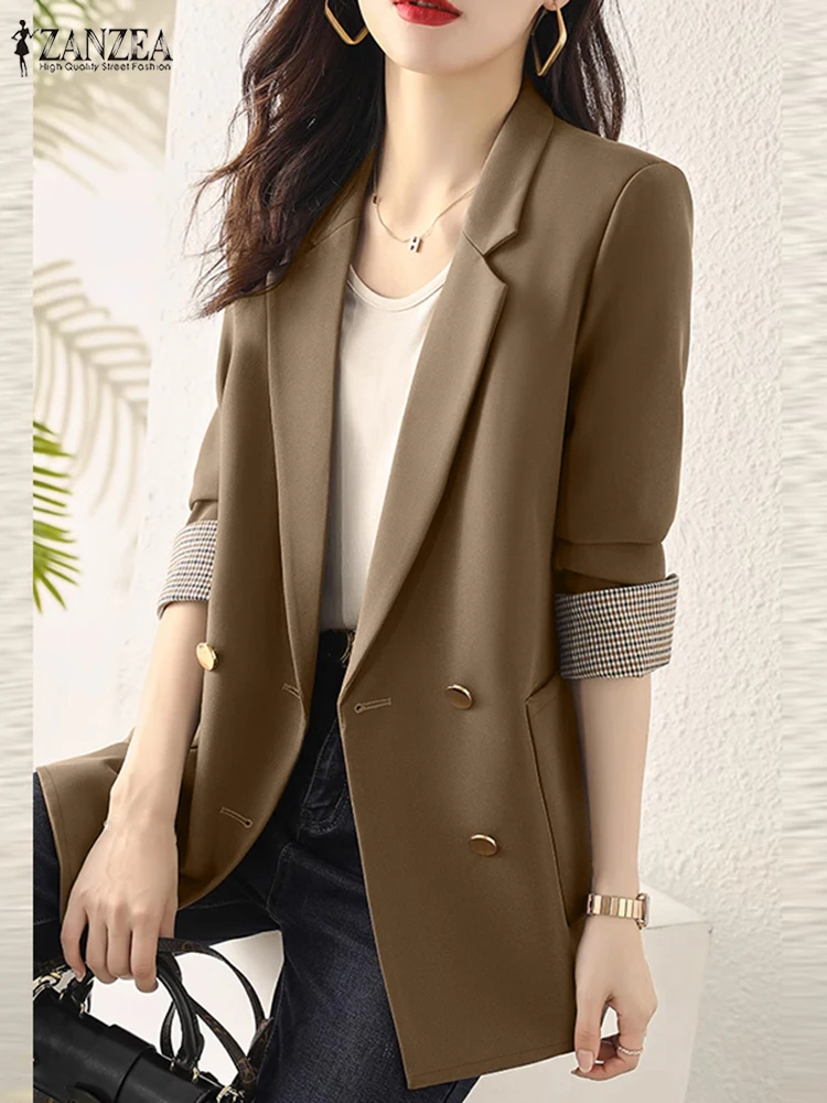 Elegant Office Women Blazer Suits ZANZEA Autumn Long Sleeve Patchwork Jackets Lapel Neck OL Coats Fashion Woman Outwears 2024