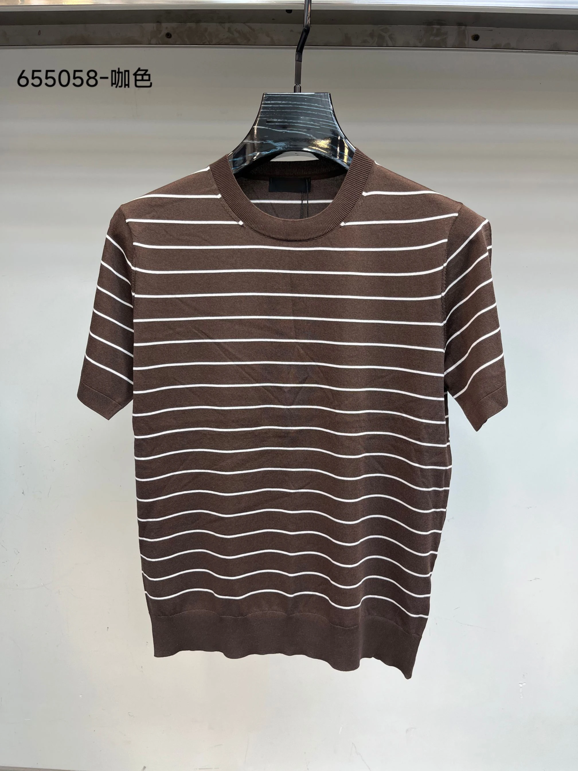 SIJITONGDA2026Summer new short-sleeved round neck contrast striped knitted cotton T-shirt simple atmosphere Joker size M-4XL