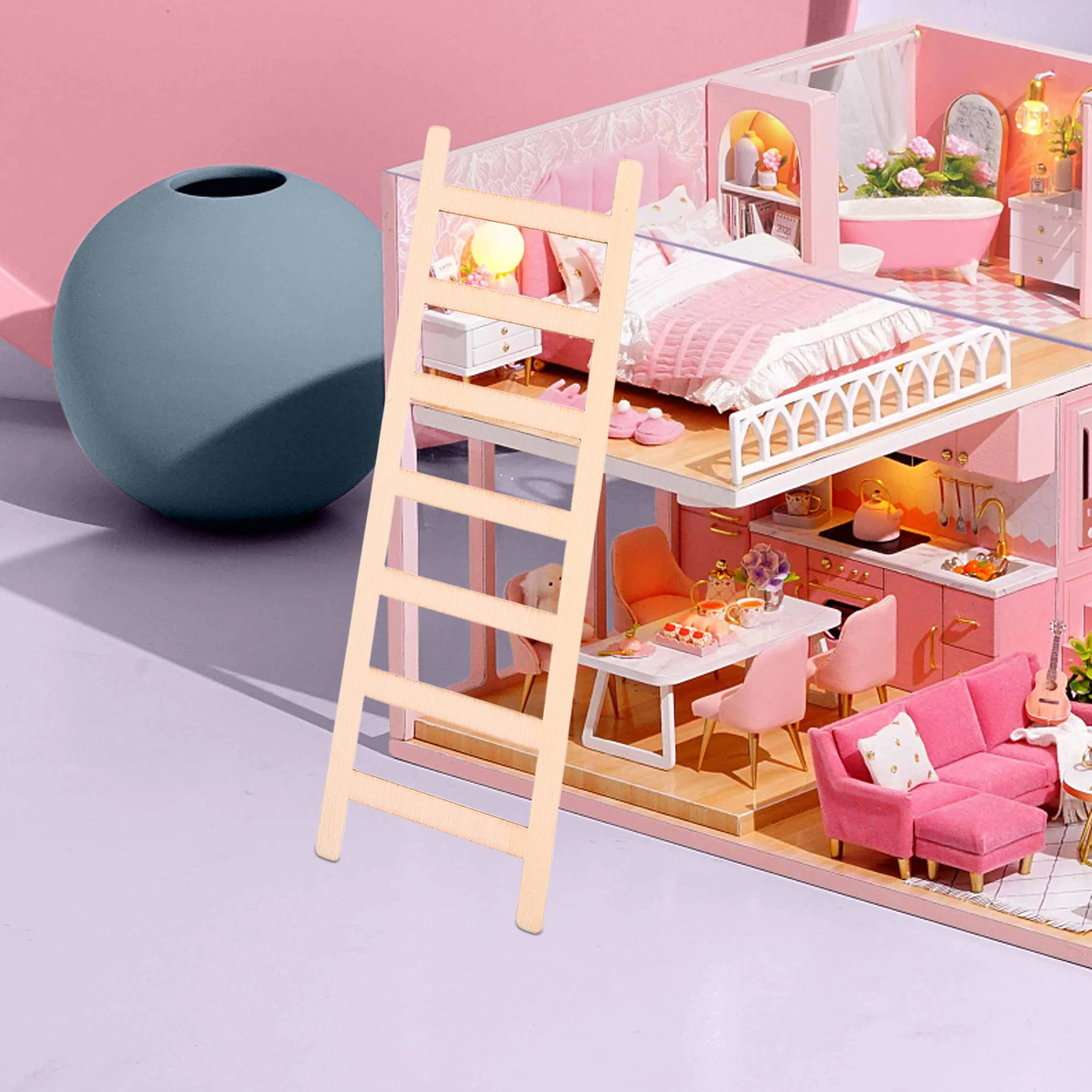 

12 Pcs House Small Wooden Staircase Decoration Mini Handrail Ladder Miniature Beige Accessories