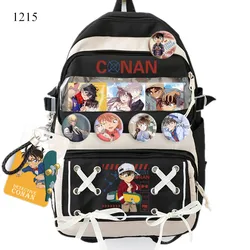 Detektiv Conan Anime mit Abzeichen Rucksack Cartoon Laptop Tasche Schule Buch Student Schulter Computer Reisetasche Rucksack Cosplay