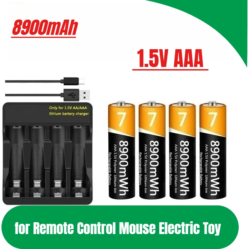

1.5V AAA Battery Rechargeable 8900mAh Lithium-ion Battery 2000+ Cycles for Remote Control Mouse Electric Toy