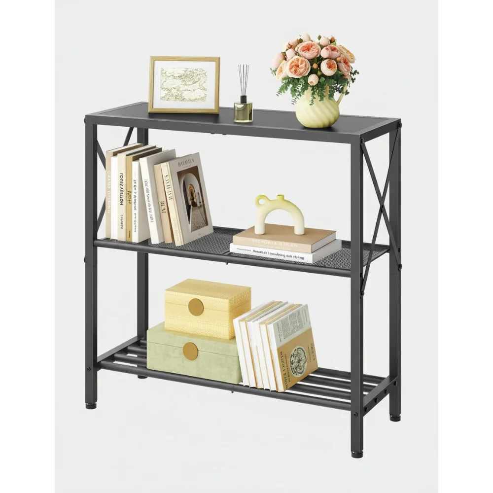Industrial Console Table, 3-Tier Metal Frame Sofa Table with Shelf for Living Room Entryway