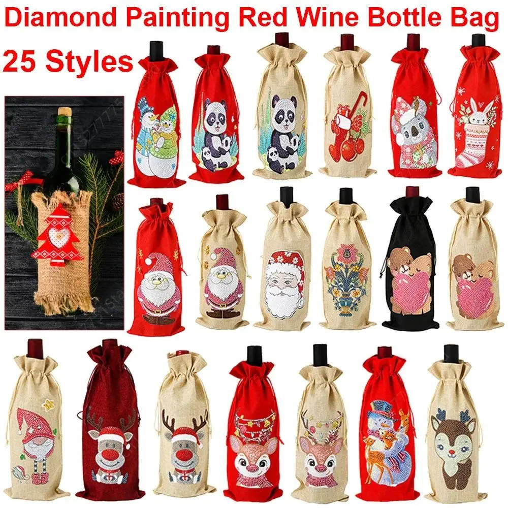 DIY Diamond Painting Red Wine Bottle Bag Cover Christmas Decoration DIY  Santa Claus Xmas Tree Elk Diamond Embroidery Gift Bag