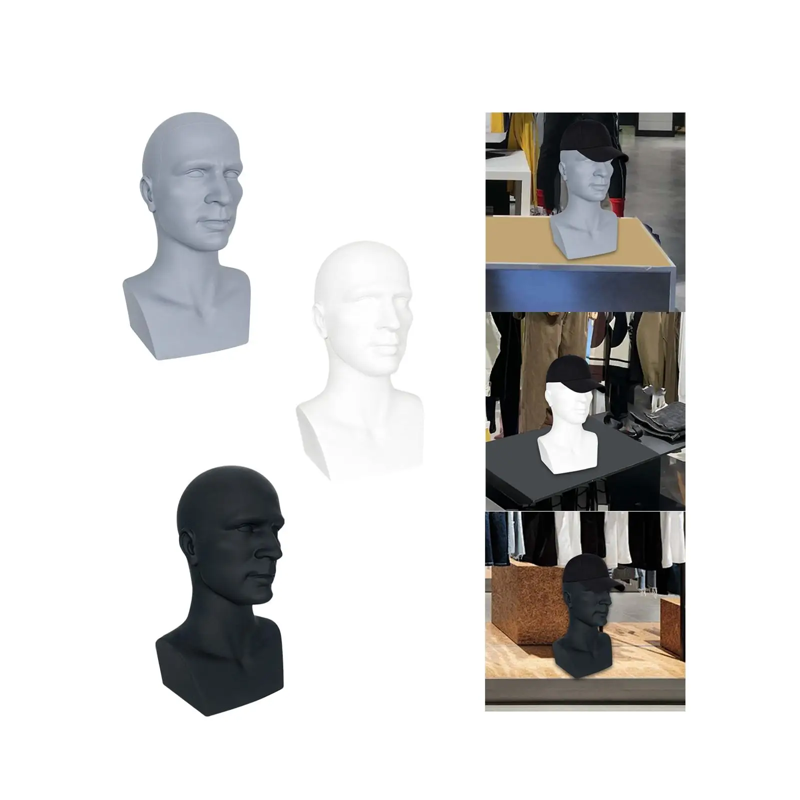 PVC Men Male Mannequin Head Model Styling Training Head Lightweight for Displaying Headset, Headphone Stable Base 15inch Tall