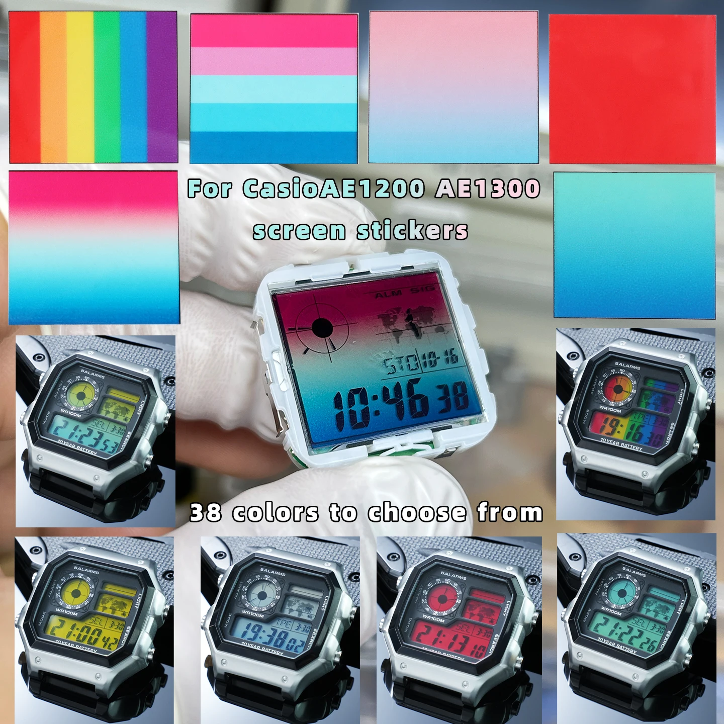 for Casio AE-1200 AE1300 3299 Watch Screen Color Changing Sticker | DIY HD Protective Film | Watch Modification Accessory