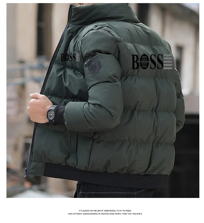 

The 2025 fashion new European and American men's cheap cotton-padded jacket with tiger head logo, warm and thick casual men's pa