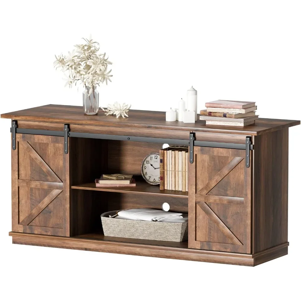

TV Stand for Televisions up to 65 Inchs, with Sliding Barn Doors and Storage Cabinets, Console Table and Media Furniture