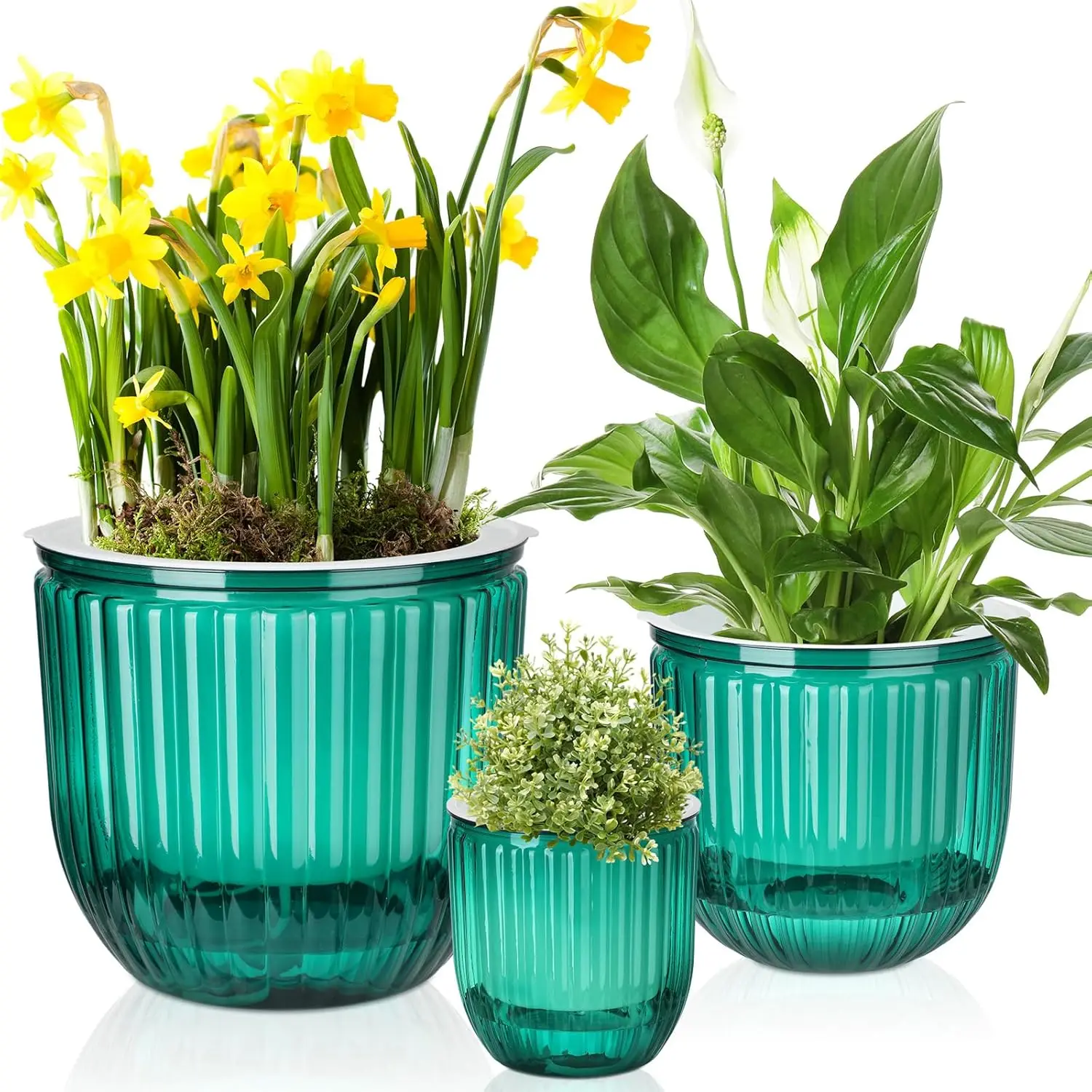 

3 Pcs Self Watering Pots for Indoor Plants Planters with Drainage Holes 8.3" 6.5" 4.5" Flower Pots Durable Plastic with