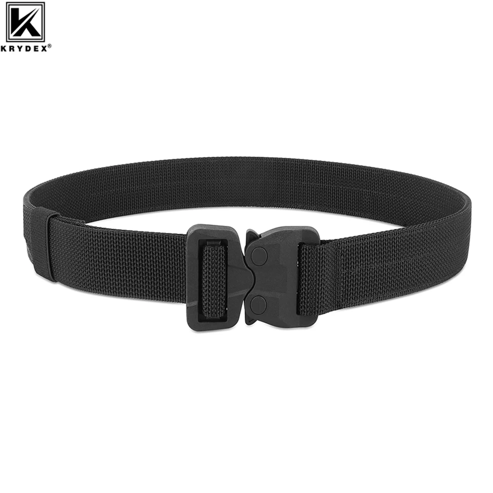 KRYDEX Tactical 1.5'' Heavy Duty Belt Stiffened 2-Ply Nylon Webbing Belt Quick Release Buckle Rigger Shooting EDC Training Black