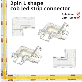 2Pin L şekilli COB LED konektörler 8mm 10mm şerit 2pin COB LED şerit ışıkları için şerit lehimsiz köşe konektörü