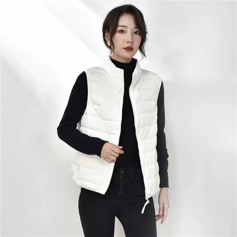 2023 Autumn Winter Womens 90% Duck Down Warm Vests Ultra Light Down Vest Women Portable Sleeveless Windproof Thick Vest Zipper