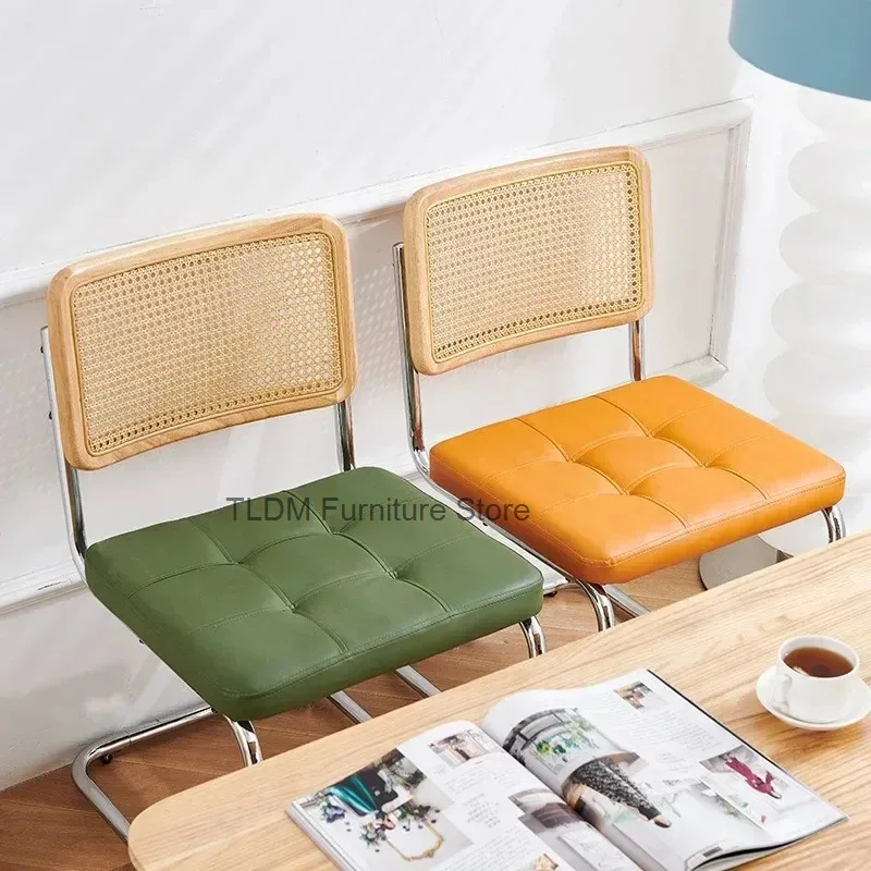 Rattan/Upholstered Modern Nordic Backrest Dining Chair Ergonomic Sturdy Chair Home Simple Furniture Luxury Salon Outdoor Chair