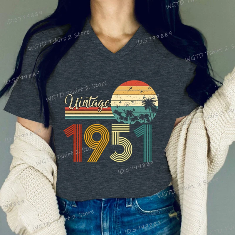 Woman T-shirts Vintage 1951 Classic Graphic Retro Birthday Gift for Mom 74st Birthday Party Gift Born 1951 Summer Womens Tops