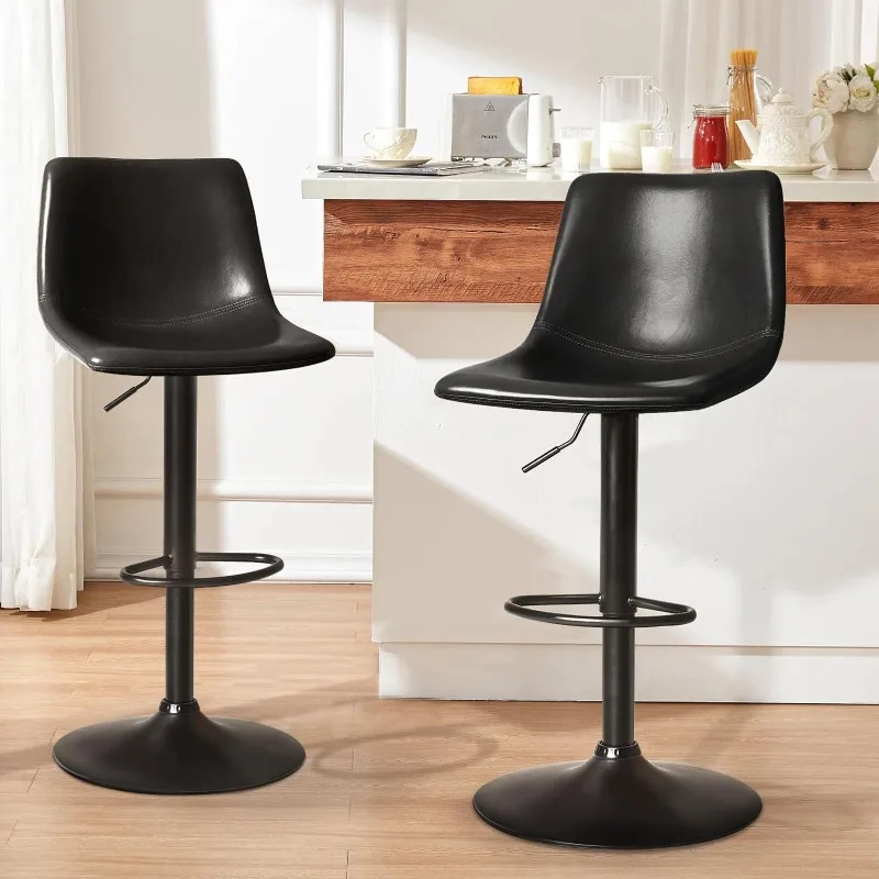 

Bar Stools Set of 2 Modern Swivel Bar Chairs, Barstools Counter Height with High Backrest, Adjustable Faux Leather