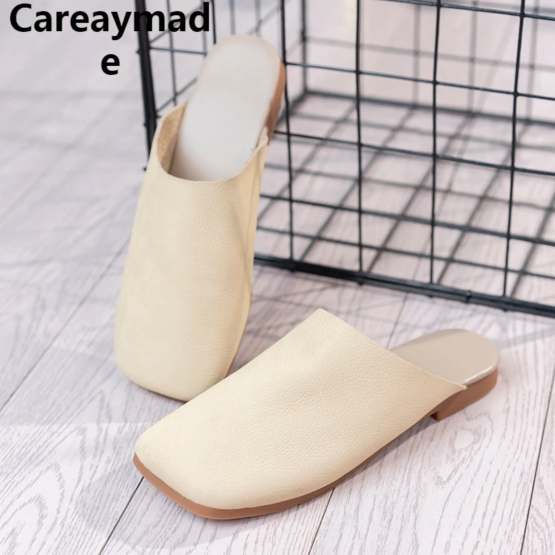 

Careaymade-handmade genuine leather women's slippers,comfortable fashionable versatile Summer cowhide soft sole flat slippers