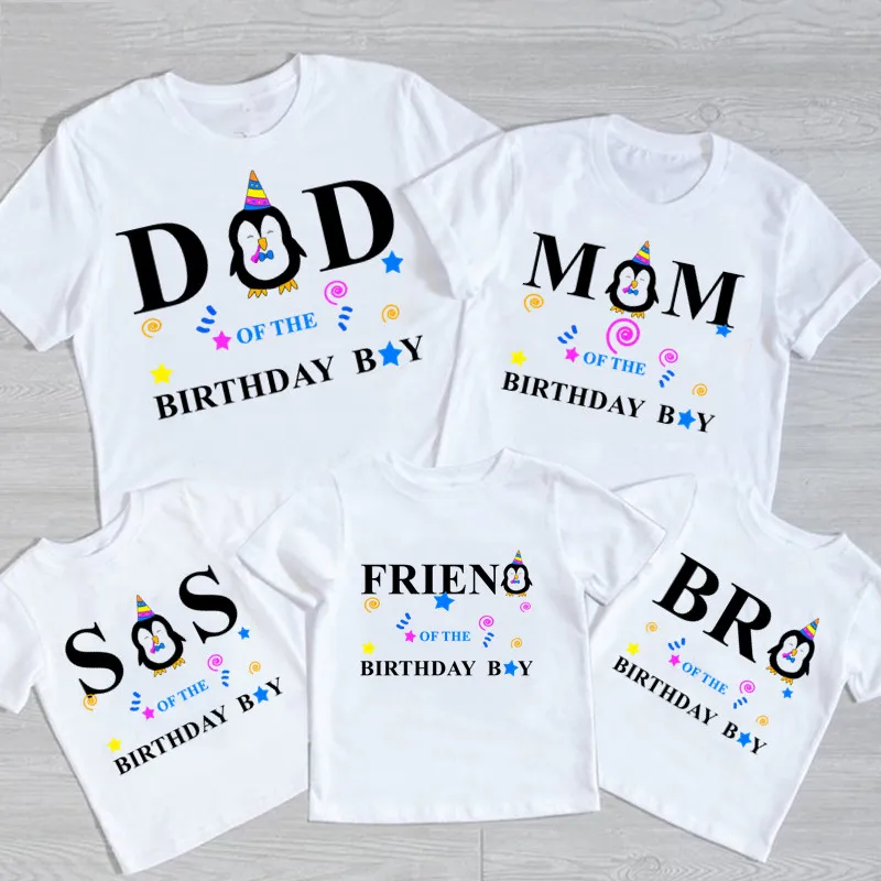 Family Matching Boy Penguin Birthday Number T Shirts Boys Party T-Shirt Kids Animal Theme Tops Clothes Print Short Sleeve Tee