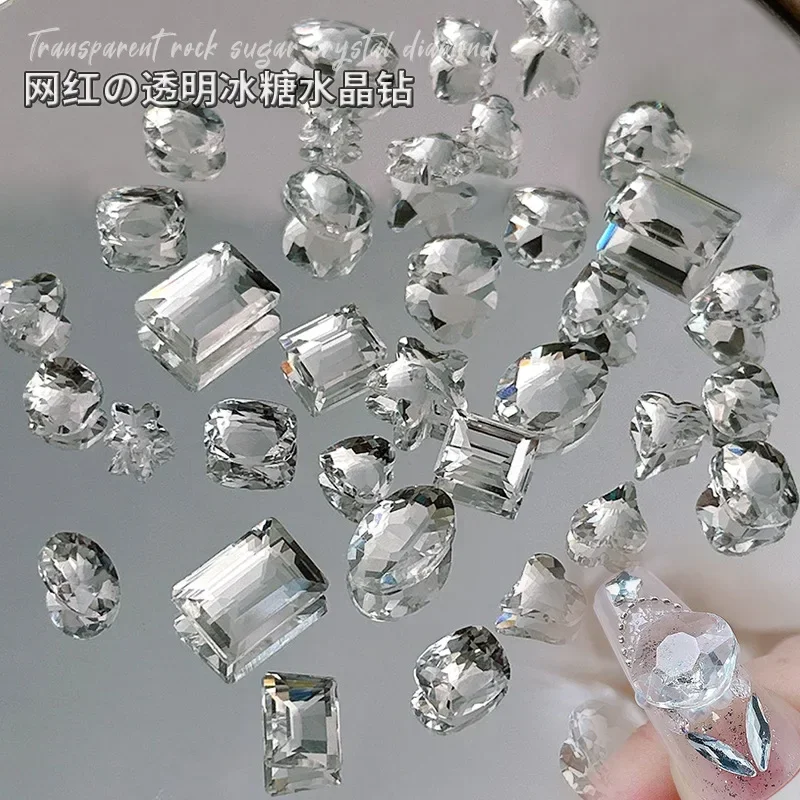 Transparente branco apontado fundo broca de cristal claro brilhante coração strass decorações da arte do prego ferramenta manicure acessórios diy