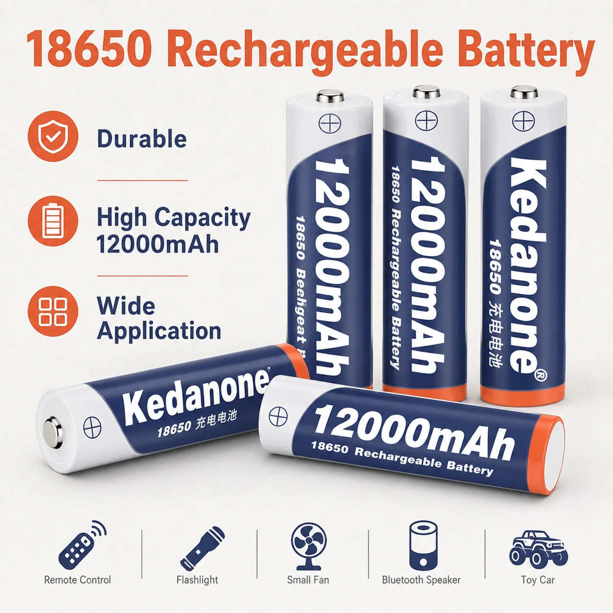 

18650 3.7V 12000mAh High Quality Rechargeable Li-ion Battery Cell for Flashlight Torch Electric Portable Lighting Device