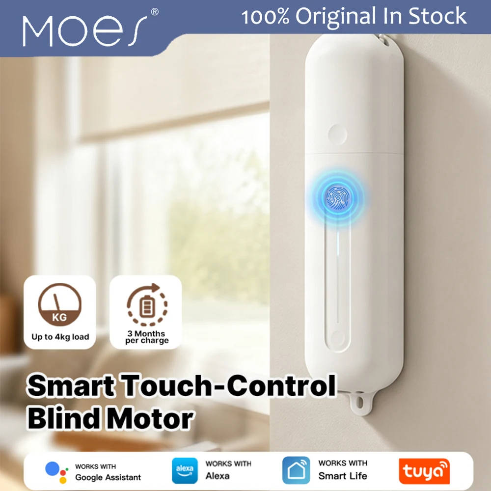 MOES Tuya Zigbee Touch Control Blind Motor Electric Roller Drive Automatic Curtain Rechargeable Bead Chain for Alexa Google Home