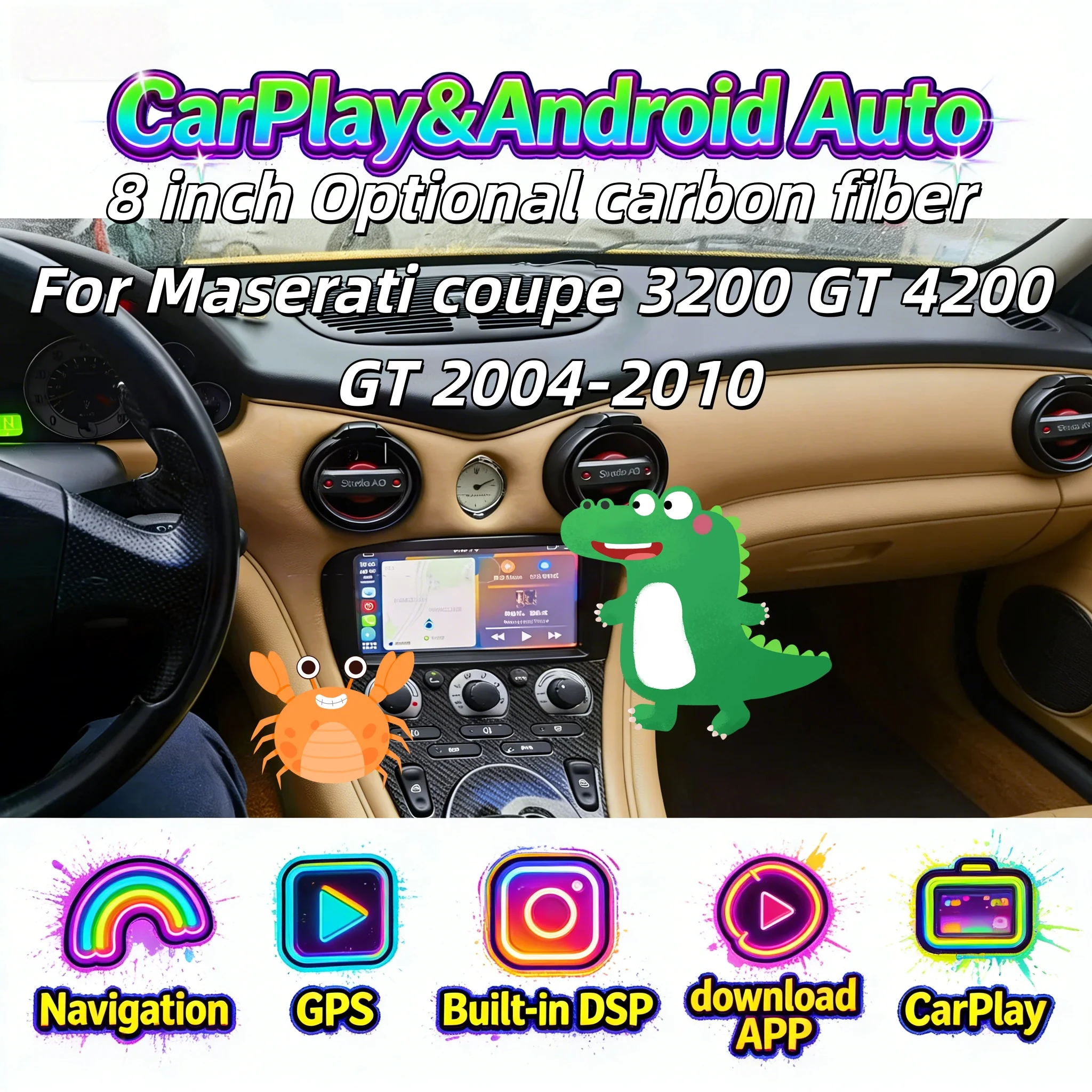 

Carplay Auto Stereo Android 13 Carbon Fiber Navigation For Maserati coupe 3200GT 4200GT Multimedia Player GPS Navigation Head