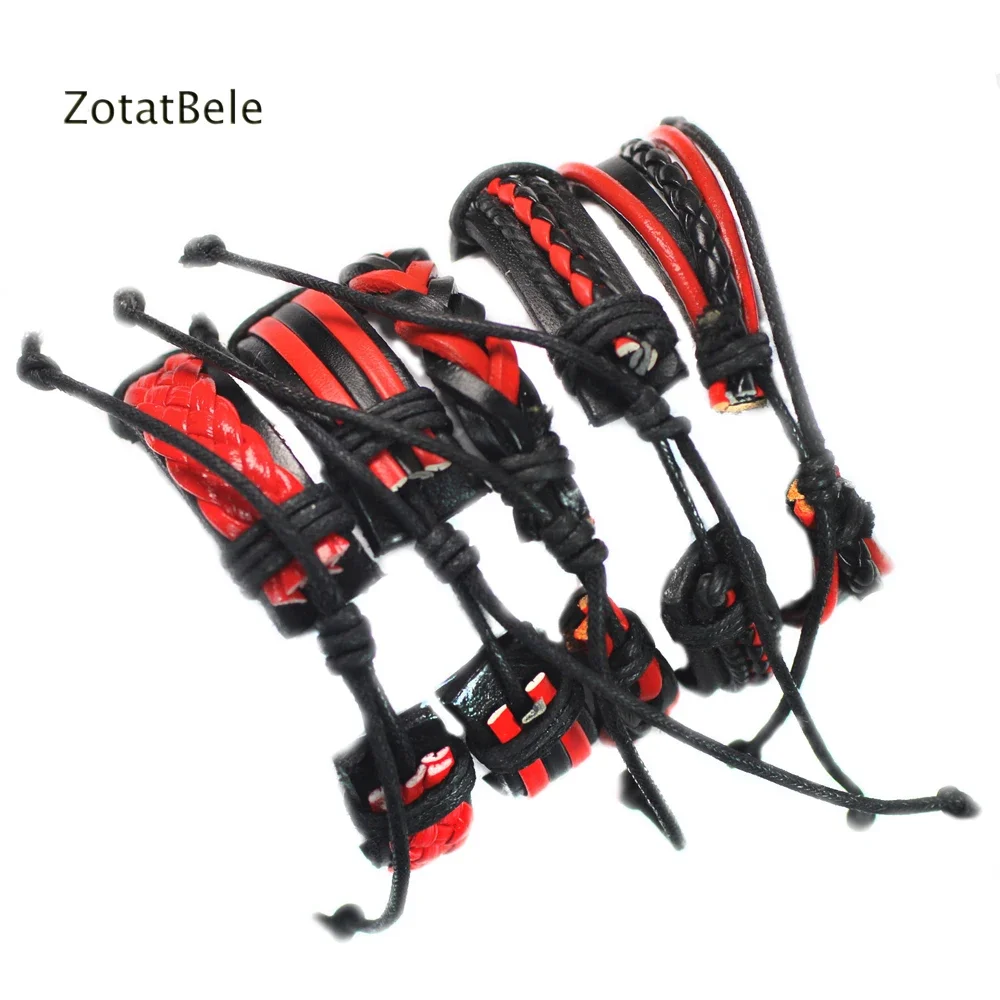 6 Stks/set Mannen Vrouwen Armbanden Multilayer Etnische Tribal Polsbandjes Leather Braid Armbanden Armbanden Handgemaakte Rope Wrap Armbanden