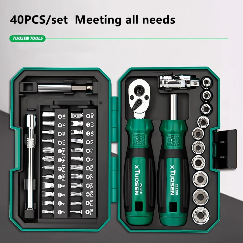 

TUOSEN 40 Piece Ratchet Wrench And Screwdriver Comprehensive Set High Hardnes Swear Resistant Durable