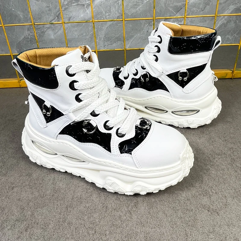 

Boys' High-Top Shoes, White Fashionable Trendy Men's Shoes, Chinese Style Thick-Soled Sneakers, Youth Street Skateboard Casual Shoes, Hiking Sneakers, Men's Style