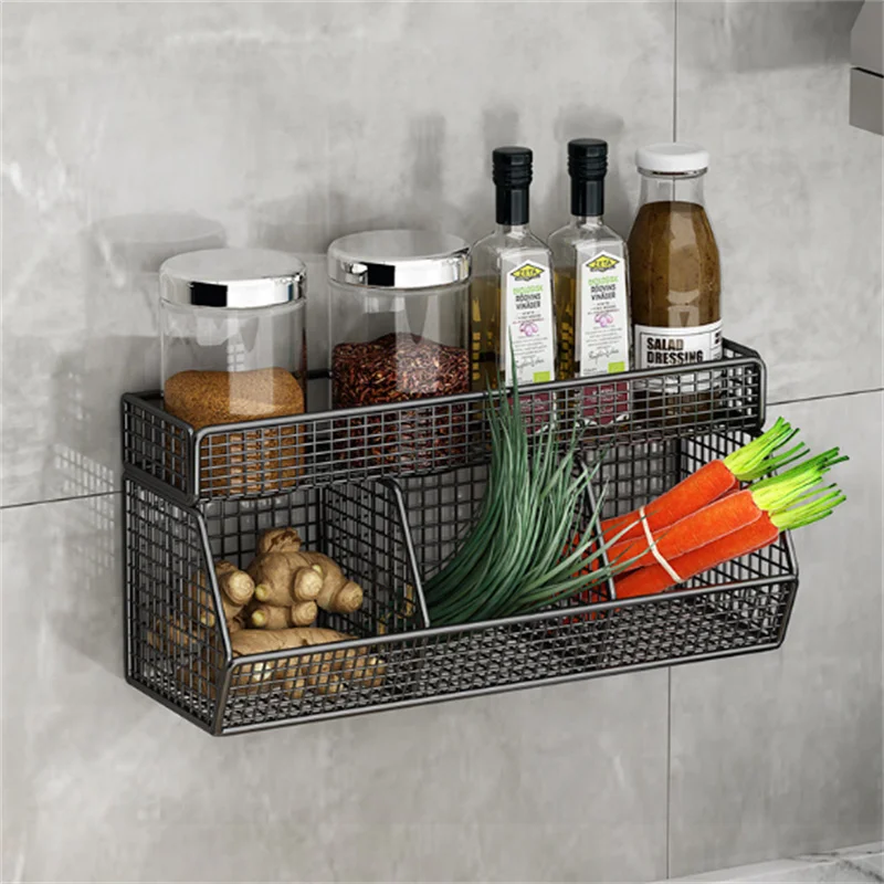 

1PCS 3Layer Kitchen Storage Wall Hanging Storage Rack Onion Ginger Garlic Basket Wall Seasoning Rack No Punching Seasoning Rack