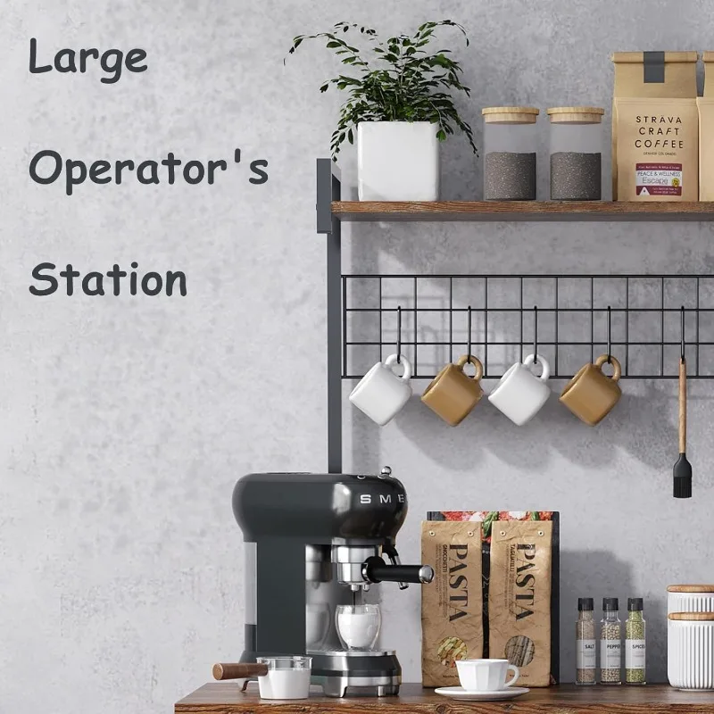 Credenza da bar per caffè in fattoria, credenza da buffet con ganci e cestino portaoggetti scorrevole rimovibile, ideale per la cucina