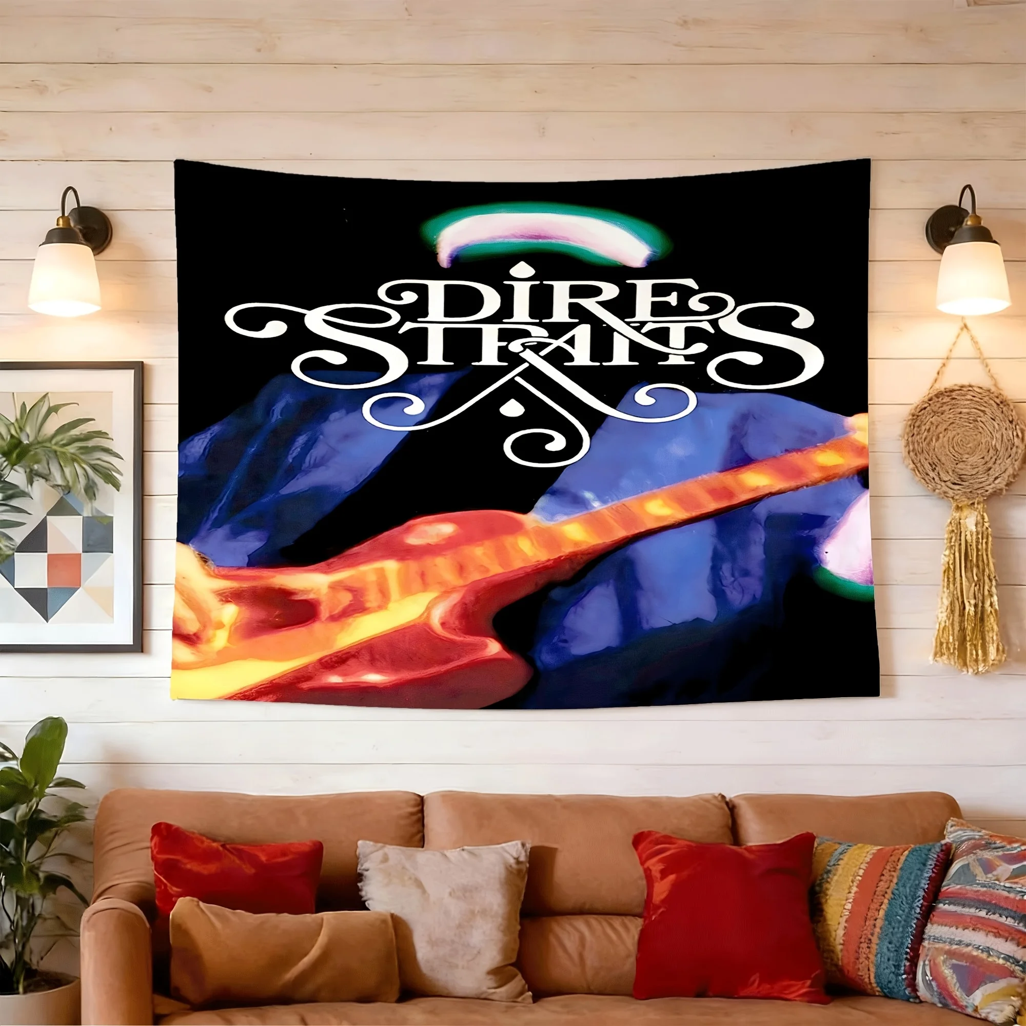 Dire Straits Tapestry - Horizontal Wall Hanging Suitable for Living Room, Bedroom, Office Decor Soft Peach Skin Texture with Iconic Dire Straits