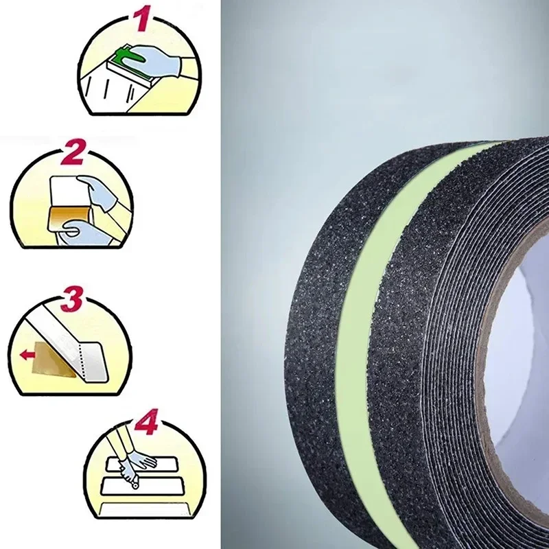 YITAPE 5M Anti Slip Tape Glow in Dark Safety Traction Tape High Friction Abrasive Adhesive for Stair Steps Indoor Outdoor