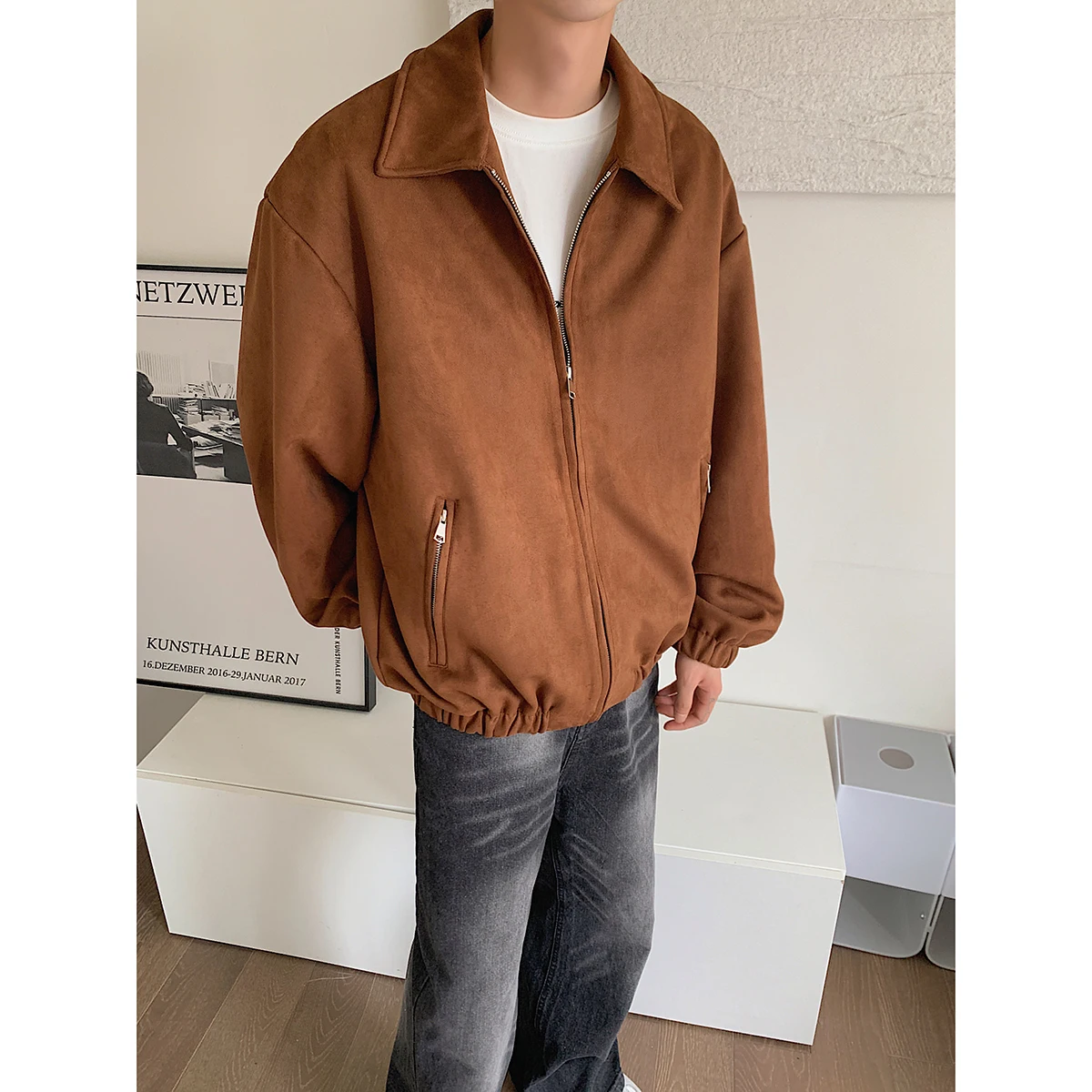 

Caramel Padded oulder Pilot Jaet ort Korean Sle Men's Faion Design Loose Fit Spring Autumn Outerwear Coat