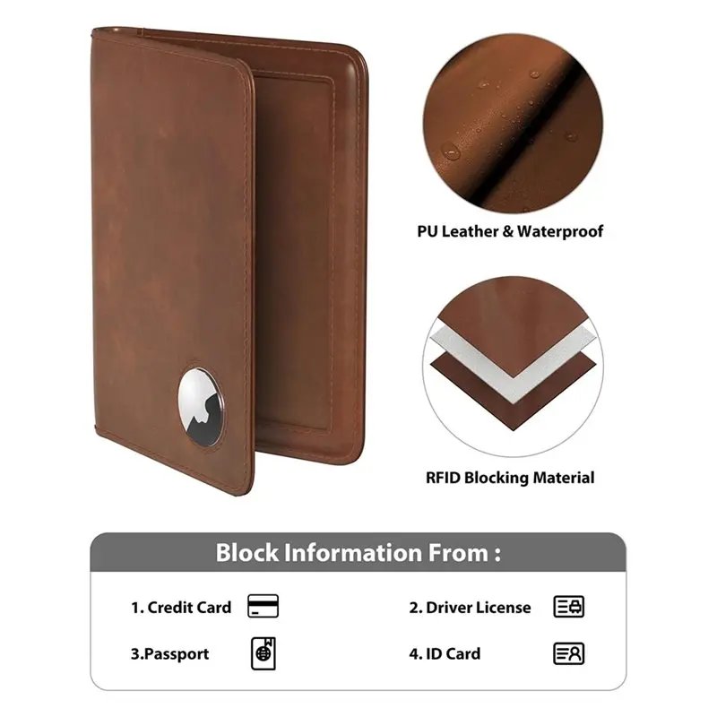 ABRT-Passport Holder With RFID Blocking For Airtag, Slim PU Leather Passport Wallet Cover Case, Anti-Lost Travel Accessories view 6