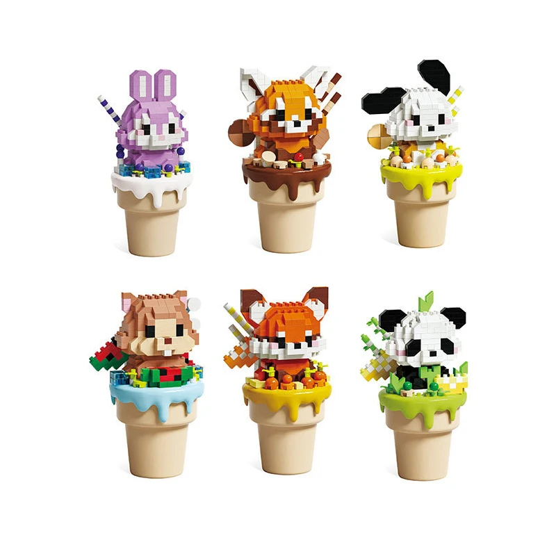 Klocki konstrukcyjne Ice Cream Panda Pochacco Fox Lesser Panda Hamster Kawaii Model 3D do składania Mini figurki z klocków Zabawki dla dzieci Prezent