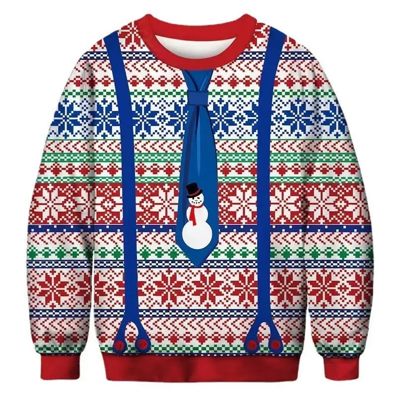 

2026 Christmas hoodie for boys Christmas Round Neck Sweater Christmas Hat Saint Snowman Sweater Digital Print Zipper Hoodie