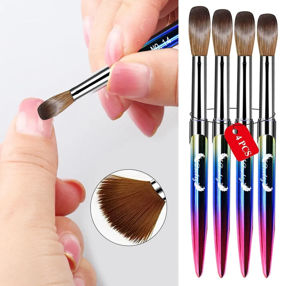 4 pièces/ensemble Portable Kolinsky Sable Nail Art brosse ensemble acrylique facile à laver poudre brosses brosses bricolage