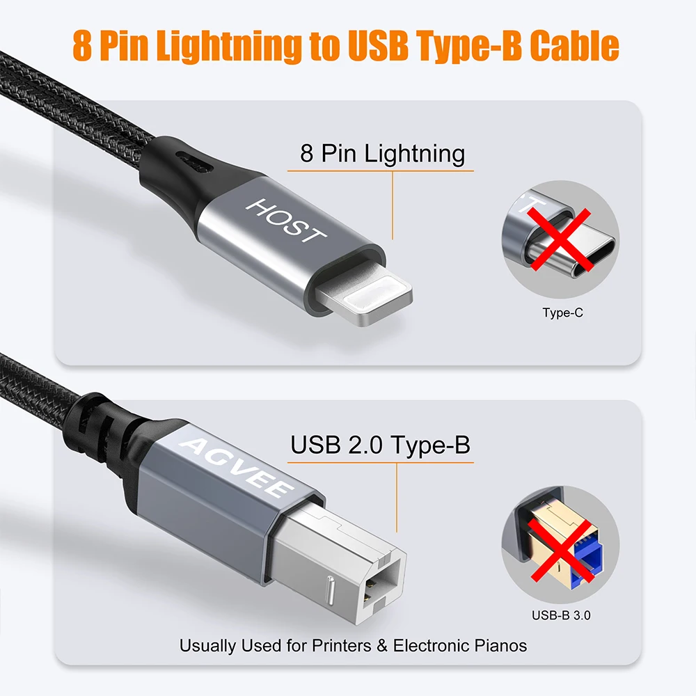 For lightning usb b cable Type B Midi Cable OTG for iPhone 13 iPad to Midi Controller Electronic Music Instrument Drum