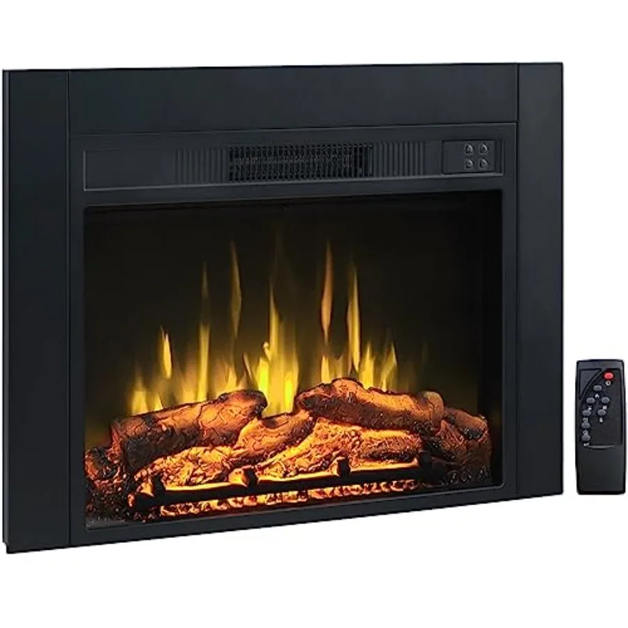 

Electric Fireplace Insert 23 W x 17 H with Front Trim Kit in Black Steel 1500W Heater Remote Control and Timer for Living Room
