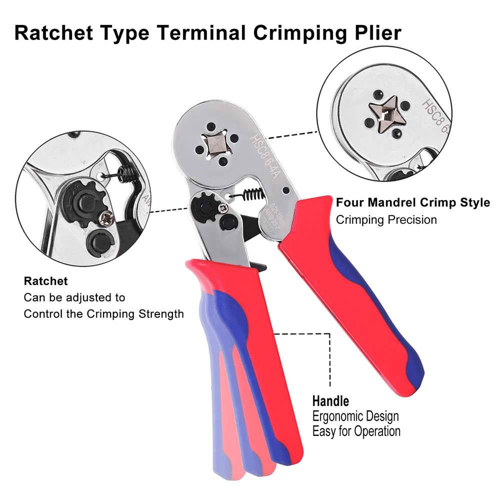 Crimping Pliers Ferramentas Tubular Terminal Hand Tools HSC8(0.25-6/10mm²) Ratcheting Crimper Electrical Wire Ferrule Clamp Kit