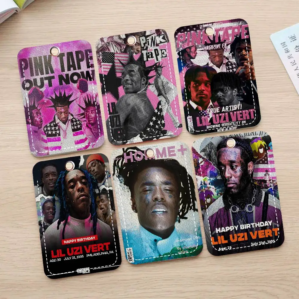 Rapper Lil Uzi Vert Music Album Rectangle ID Card Case Keychain Access Card Bag Key Tag Ring Leather Card Holder Key Ring
