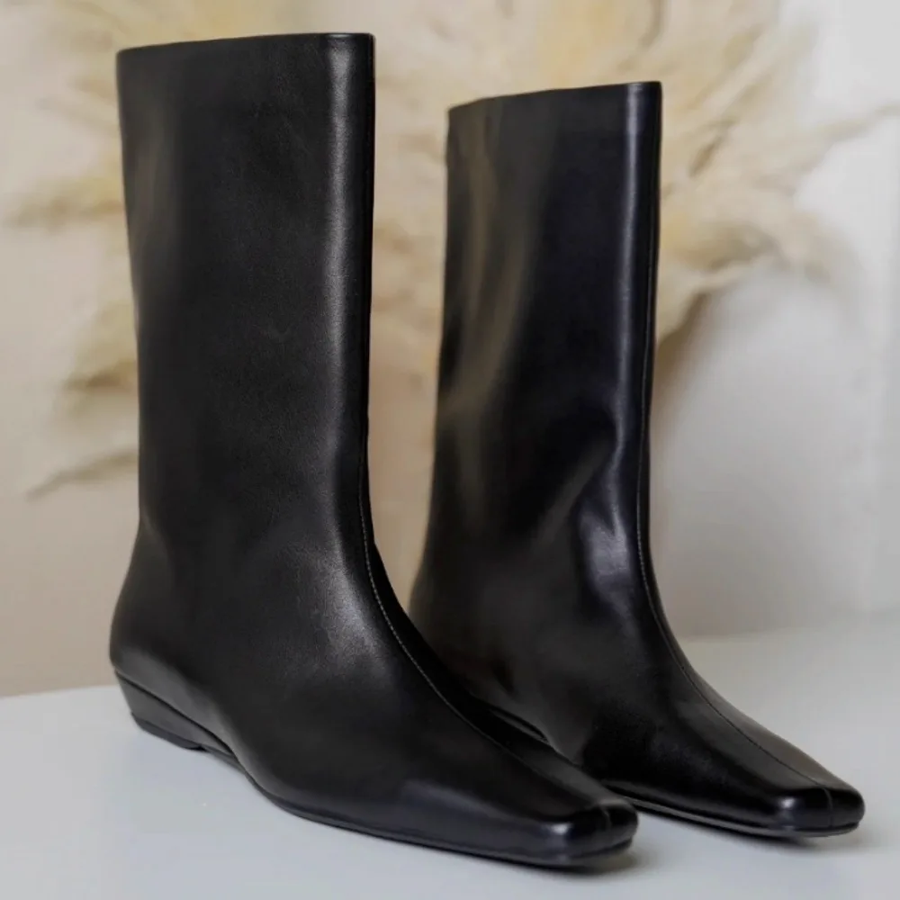 

Женские ботинки, кожаные короткие сапоги на плоской подошве с маленькой квадратной головкой, женские универсальные модные ботинки для женщин