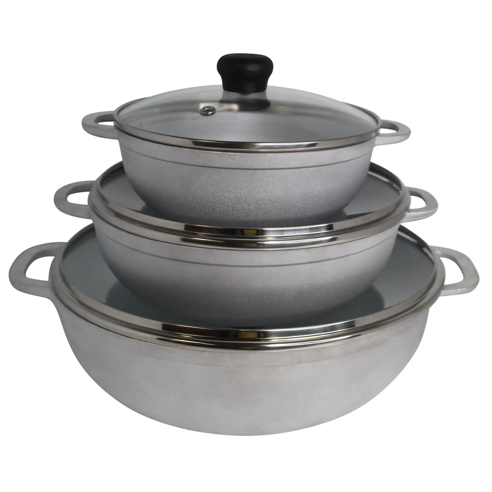 

1.5/2.5/5.2qt Cast Aluminum Caldero 3pc Set with Glass Lid - 18/22/28cm
