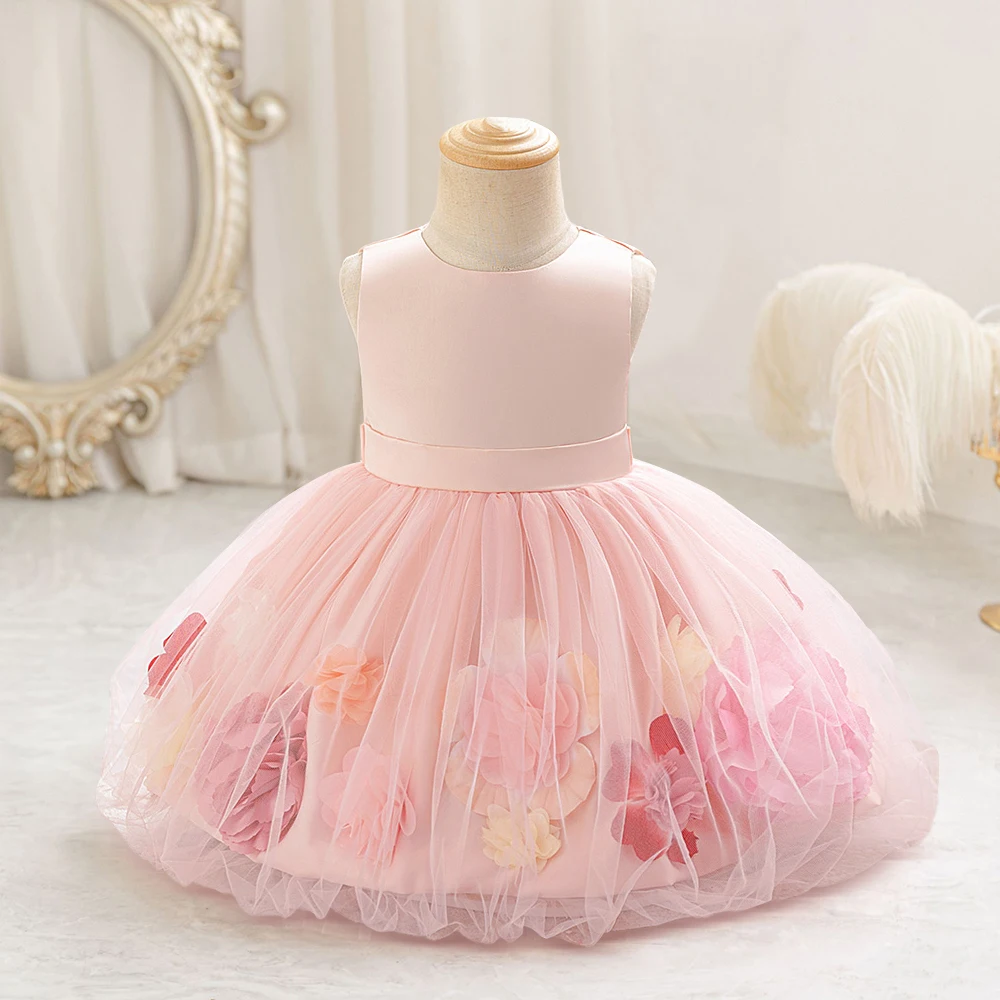 

Cute Petal 1 2 Year Princess Dress For Baby Girl Clothes Newborn Party Dress Girls Dresses Nude Pink Birthday Baptism Clothing