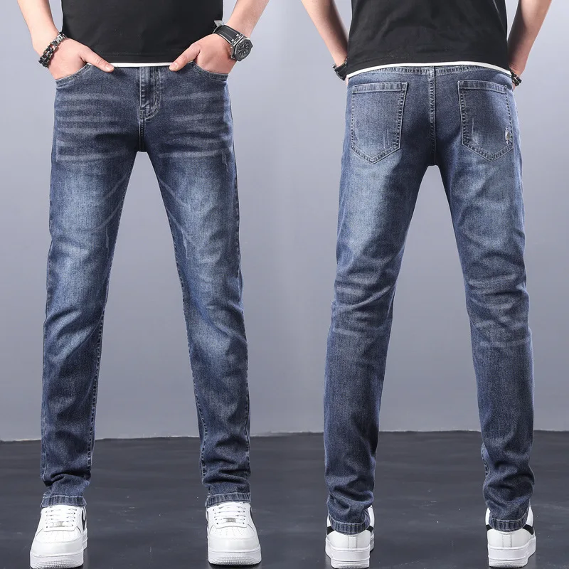 กางเกงยีนส์คลาสสิกระดับไฮเอนด์ สำหรับผู้ชาย สี่ฤดู ผ้ายืด ทรงสลิม ขายาว สไตล์สุภาพบุรุษ ใส่สบาย ทรงหลวม สำหรับผู้ใหญ่ ระดับพรีเมียม