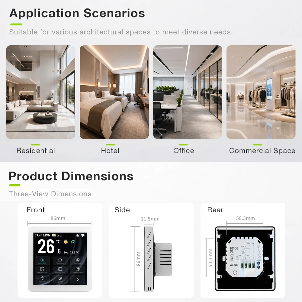 WIFI Smart Scene Thermostat Touch Screen Temperature Controller Water Gas Boiler Electric Heating Temp Regulator for Home Office