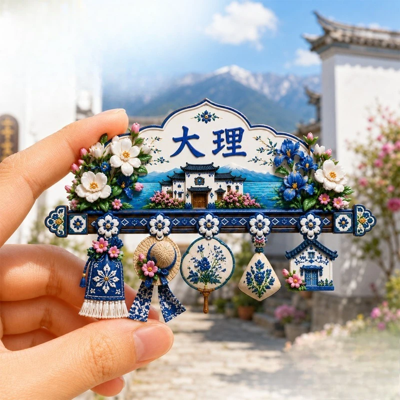 Dali Dwelling Shelf Fridge Magnet - Rustic 3D Yunnan Souvenir Unique Chinese Cultural Gift for Travel & Home Decor