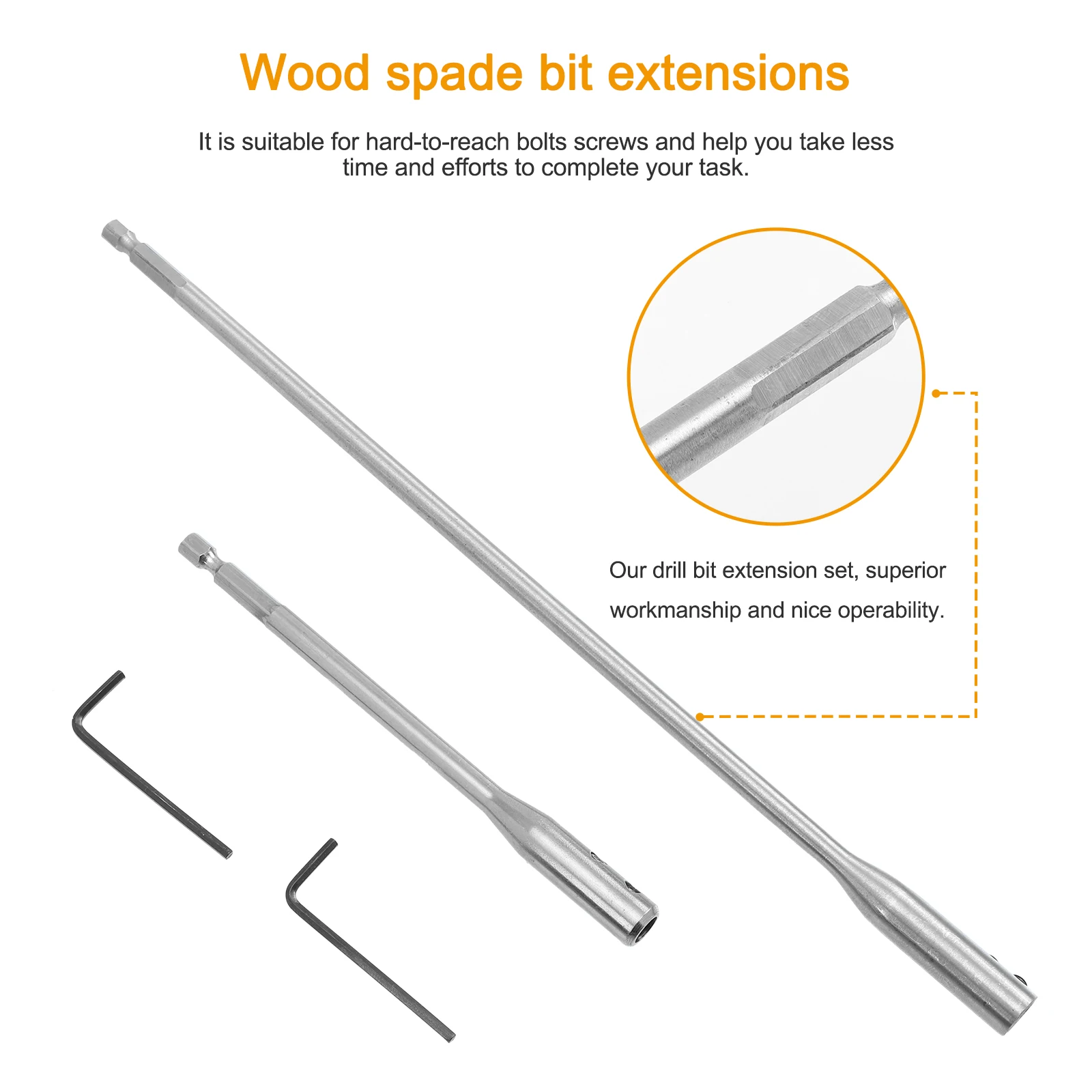 

1 set Drill Bit Extension Set Wood Spade Bit Extensions Steel Anti-Rust Durable Car Diy Home Repair Tool Father'S Day Gift